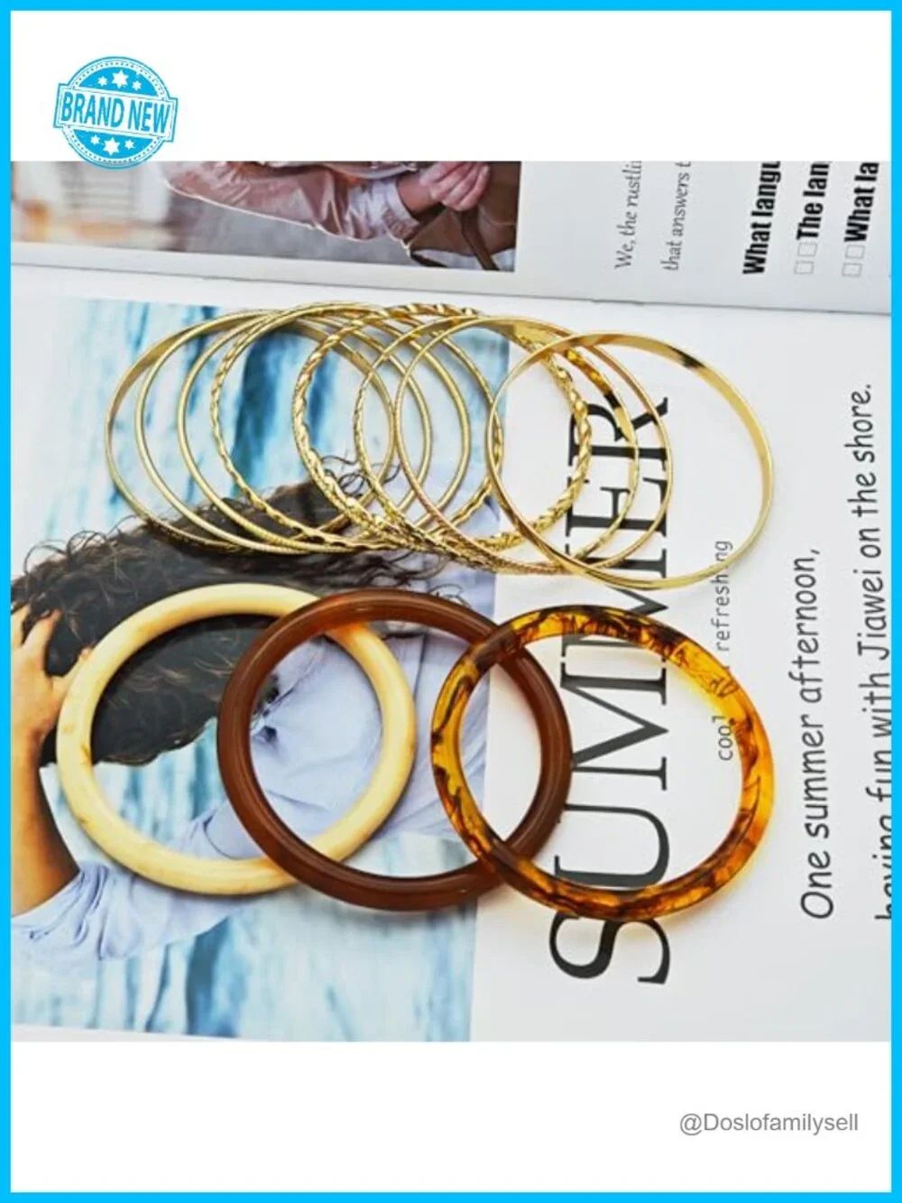 Stackable Gold Bangle Bracelets Set Resin Metal Chunky Hammered Wrap Jewelry